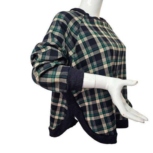 As Know As Blue Plaid Pullover Top Womens M/L Round Neck Long Slv Curved Hem - Picture 7 of 11